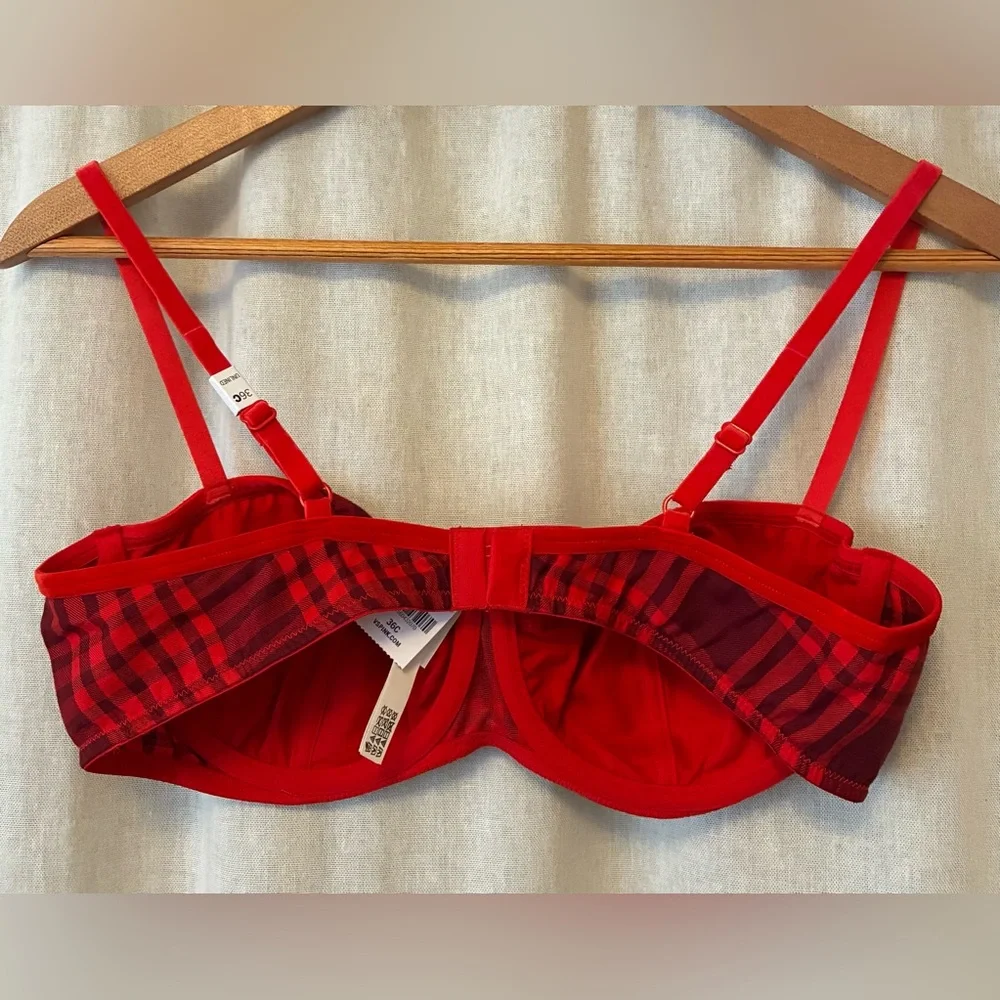Victoria’s Secret Cotton & Modal Unlined Balconette Bra in Red Plaid, 36 C